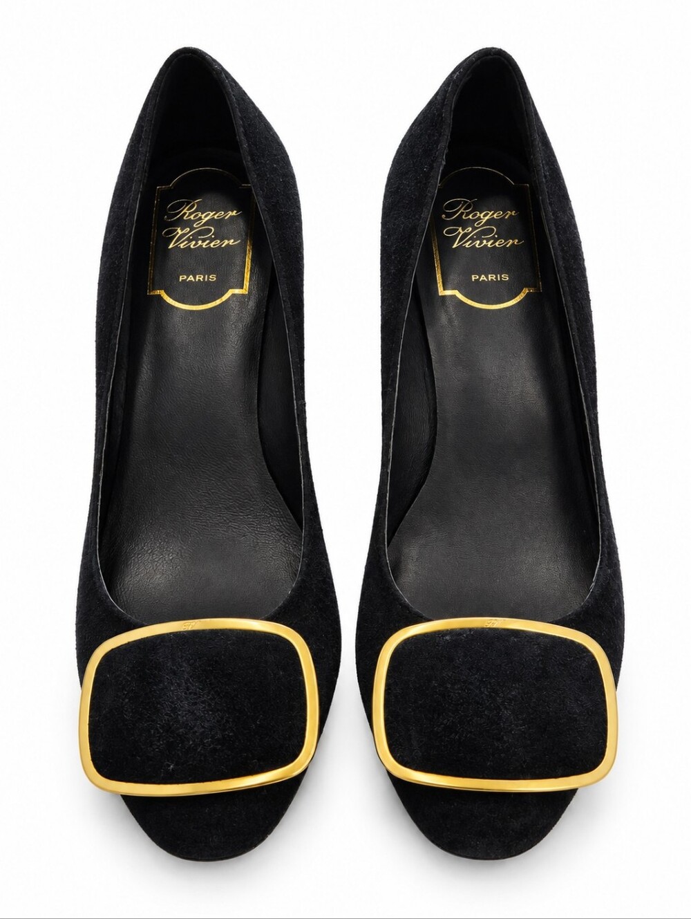 Roger Vivier Belle Vivier Trompette Black Suede Gold Buckle Pumps EU 37